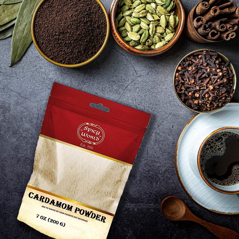 Spicy World Ground Cardamom Powder (Cardamon) 7 Ounce Bag
