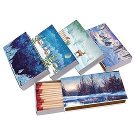 jameitop® Winter Wonderland XL Matchboxes, 10 cm with Snow Design Matches, Pack of 10 x 45