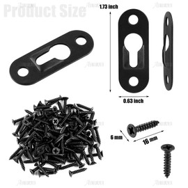 AUEAR, 100 Pack Black Metal Single Keyhole Hangers Picture Hanger Fasteners Plate Hanging Bracket Hardware with Mount Screw for Mirror Frame