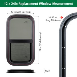 Dulepax Vertical RV Window, 12" W x 24" H Tinted Slide Trailer Window, Tempered Glass Camper Window Replacement with Net Screen and Trim Ring, DOT Approved