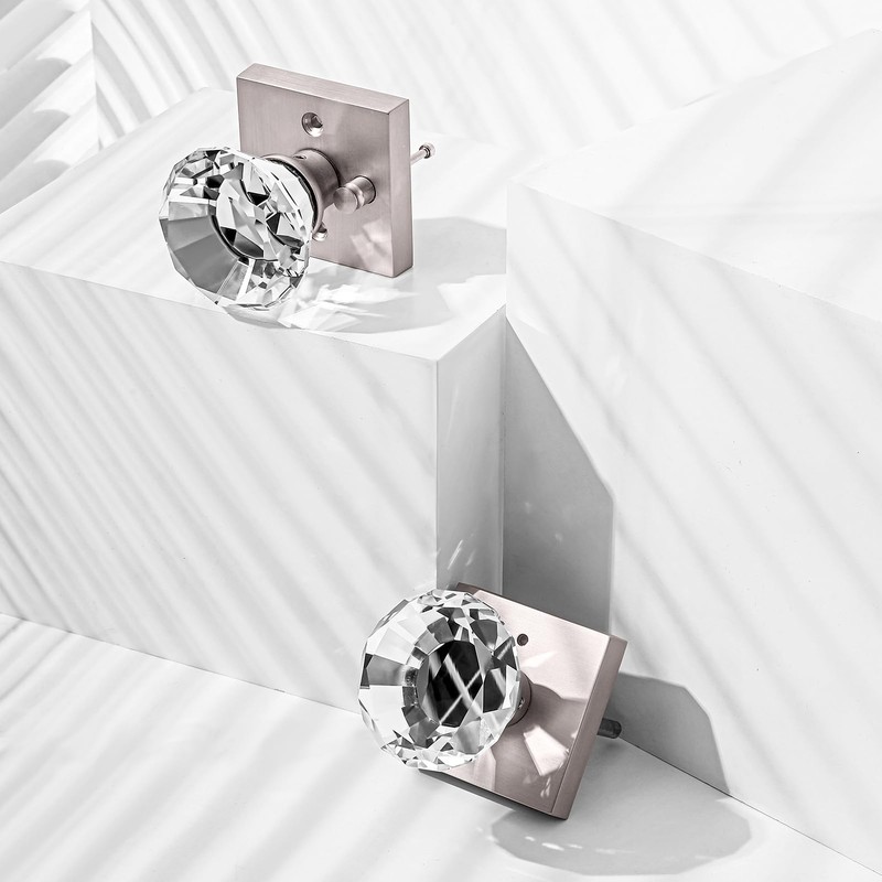 HIEMEY Privacy Glass Door Knob with Lock, Crystal Glass Door