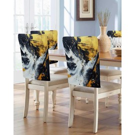 TOMWISH Black Dining Chair Covers 4 Pack White Gold Back Chair Covers for Party Abstract Art Dining Room Chairs Slipcovers Removable Chairs Protectors Cover for Party Banquet