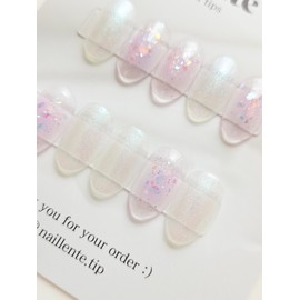 Bora Cheek Nail Reflective Gel Handmade Nail Tip - Short Almond / 보라치크네일 반사젤 수제네일팁 - 숏아몬드