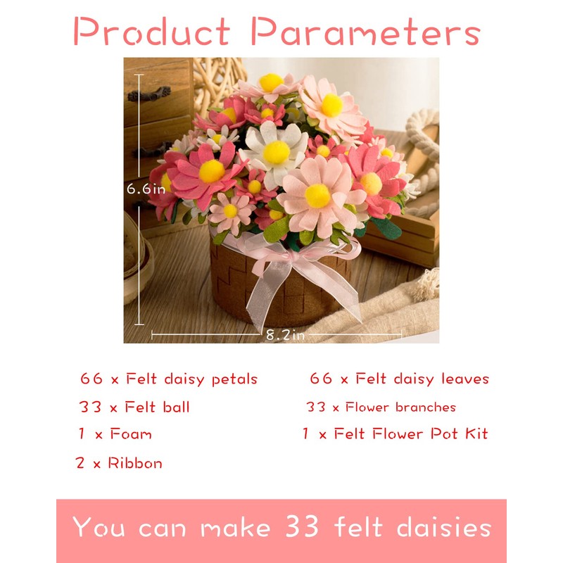 BAZIMA DIY Felt Flower Art Craft Kit, DIY Felt Daisy