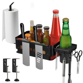 Griddle Caddy for Blackstone, Goldusk 6-in-1 BBQ Caddy with Cup Holder/Probe Holes/Utensil Rack/Paper Towel Holder/Hooks Griddle Accessories for Blackstone Tools Grilling Accessories for Outdoor Grill