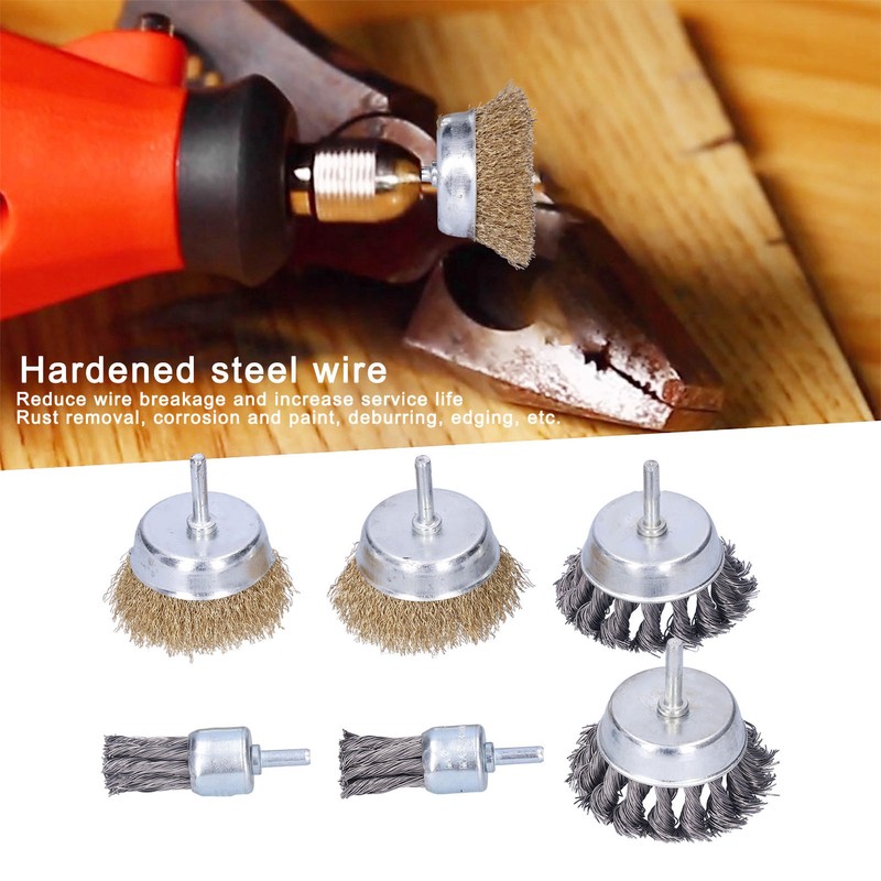6Pcs Twisted Wire Brush Steel Metal Deburring Grinding Rust Removal