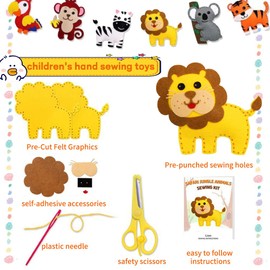 14 Pieces DIY Sewing Kit Kraeoke DIY Craft Set Animals Crafts for Children with Scissors for Sewing