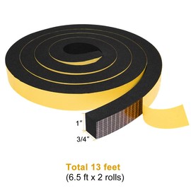 TORRAMI Foam Seal Tape 1 inch W x 3/4 inch T x 6.5 Ft Length,High Density Foam Weather Strip Neoprene Stripping with Adhesive (Total 13 Ft Length, 2 Rolls of 6.5 Ft Each)