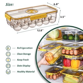 CottonColors Egg Holder for Fridge 18 Egg Container for Refrigerator Plastic Egg Organizer for Refrigerator Stackable Egg Storage With Lids for Timer