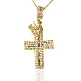 Halukakah Men's Moissanite Cross Pendant Necklace, 4.0 ct Total Diamonds from Laboratory, 18K Yellow Gold/Platinum White Gold Plated, 925 Sterling Silver, 45 cm Box Chain, Pave Set Luxury Jewellery,