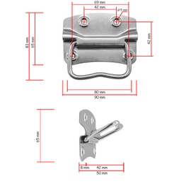 Fuxxer® 4x Solid Folding Metal Handles Crates Racks Stainless Steel Silver 90x65mm