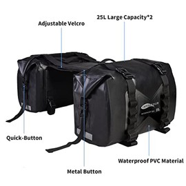 AFISHTOUR Waterproof Motorcycle Saddlebags - 50L Motorcycle Luggage Bags for Motorbike Travel - Motorcycle Panniers Bags - Detachable Bag for Scooter, Honda, Suzuki, Yamaha (Black, 2 Pack)