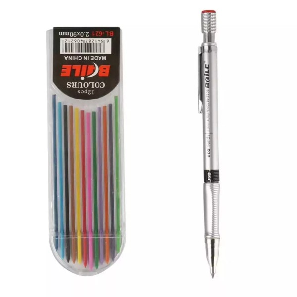 Silver Mechanical Pencil Lead Holder 2.0mm 2B pencil With 12-color