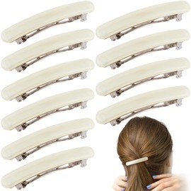 STSTR 10PCS French Barrette Hair Clips for Women, 2.48 Inch Small Tortoise Shell Hair Clip, Curved Glossy Thin Hair Flat Hair Accessories for Women - White, Oval Style