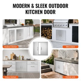 26W X 24H Inch Double Stainless Steel Flush Mount Outdoor Kitchen Door with Vertical Handles BBQ Access Accessoriescolor: Silver Color, size: Size 26 x 24 inches