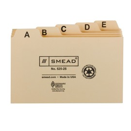Smead Card Guide, Plain 1/5-Cut Tab (A-Z), 5" W x 3" H, Manila, 25 per Set (55076)
