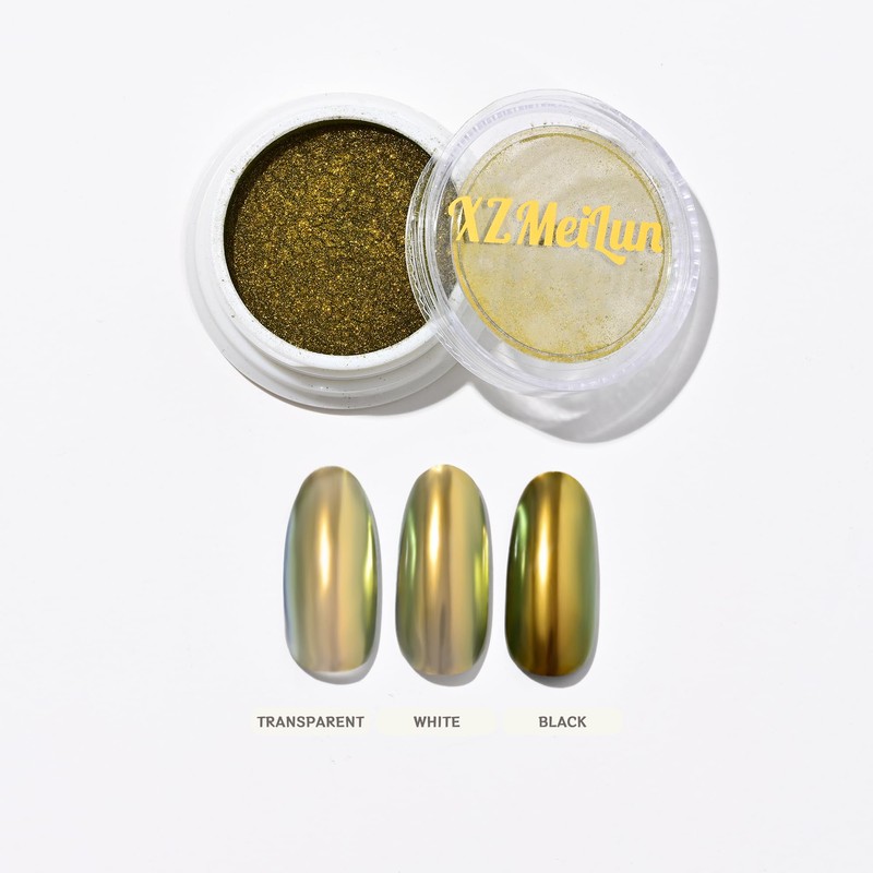 XZMeiLun Chameleon Chrome Nail Powder, Big-Capacity 0.8g Aurora Green Turns