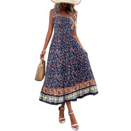 Zeagoo Zeagoo Womens Boho Summer Dresses Casual Flowy Dress Spaghetti Strap Maxi Dress Floral Beach Dress Bow Strap Dress Pattern-1 M