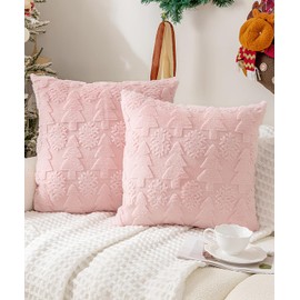 SEGXCFL Christmas Pillow Covers 20x20 inch Set of 2,Christmas Tree Faux Fur Luxury Throw Pillow Covers Pink Cute Soft Plush Pillow Case for Cough Sofa Holiday Festivals Winter Home Decor