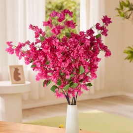 OBDXZHC 6PCS Silk Bougainvillea Artificial Flowers, UV Resistant, Long Stems Faux Flower, Realistic Fake Bougainvillea Vines, for Wedding Porch Home Party Garden DIY Decor - 47.2 inch (Fuchsia)