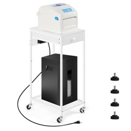 Vrisa Printer Stand with Drawer Printer Table for Home Office Small Printer Desk with Storage Rolling Cart Shelf with Wheels and Charging Station Label Shredder Scanner Fax Stands, White