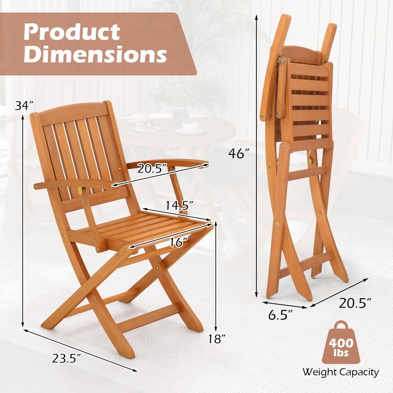 Tangkula Patio Wood Folding Chair Set of 2, Outdoor Eucalyptus