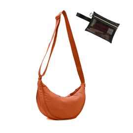 Crossbody Bag Hobo Crescent Bag with Mesh Storage Bag, Women Men Shoulder Bag Purse Dumpling Bag Adjustable Strap (Orange)