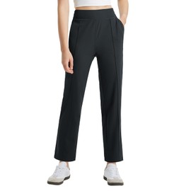 baleaf Women's Travel Pants Lightweight Business Casual Work Pants Stretch Petite Ankle Golf Slacks with Pockets UPF50+ Black XL