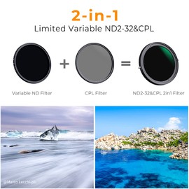 K&F Concept Nano-X ND Filter 77 mm CPL&ND2-ND32 2-in-1 Multifunctional Neutral Density Filter and CPL Filter Polarising Filter