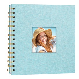 Scrapbook Linen Photo Album Memory Book 20.5 x 20.5 cm with Hard Cover White Pages Guest Baby Book for Wedding Travel Christmas (20 Sheets / 40 Pages, Light Blue)