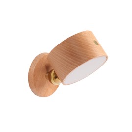 LANDGOO Wooden Led Wall Sconce, 360° Rotatable Dimmable Wall Lights Rechargeable Wall Lights Battery Operated Magnetic Led Night Light for Reading Light and Household Lighting (Beech Wood)