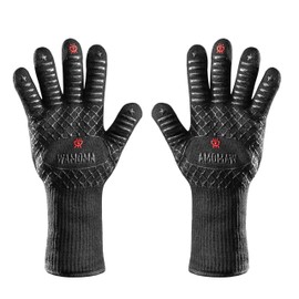 Wamoma Long Sleeve Heat Resistant Grill Gloves - Medium Grilling Gloves for BBQ with Silicone Grip, Comfortable Cotton Lining for Barbeque, Baking, Oven Gloves with Fingers for Meat