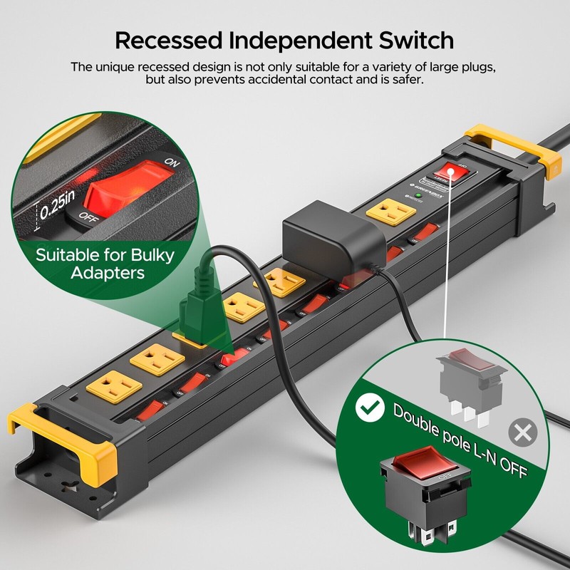 Green Box Innovations 8 Outlet Heavy Duty Long Power Receptacle