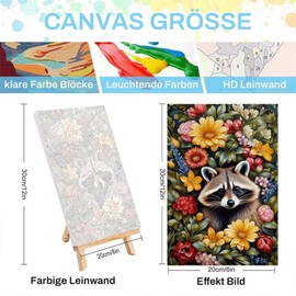 Wenfdrtr Painting by Numbers Children from 6 7 8 9 10 Years Girls with Frame Raccoon Paint by Numbers for Beginners, DIY Oil Painting Canvas Animals Acrylic Paint Gift Idea 40 x 50 cm