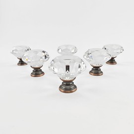 YEMCHI 6 Pack Clear Crystal Cabinet Knobs 1.2" Diamond Glass Handles, ORB Kitchen Cabinet Pulls for Dresser Drawer, Decorative of Bathroom Furniture Hardware & Storage Jar (Oil Rubbed Bronze Base)
