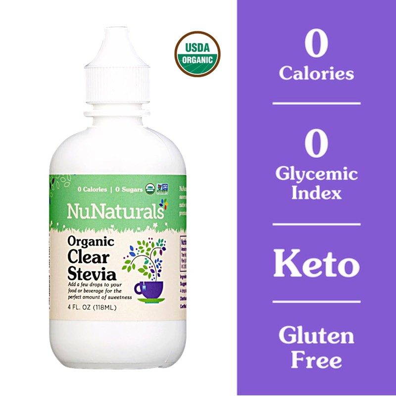 NuNaturals Organic Clear Extract Stevia, Plant-Based Sweetener, Plastic Bottle, 4
