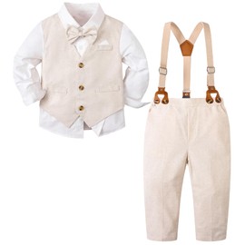 SANGTREE - Conjunto de traje formal de algodón y lino, para bebé, 3 meses a 9 años, caqui (Linen Khaki), 6-7 Años