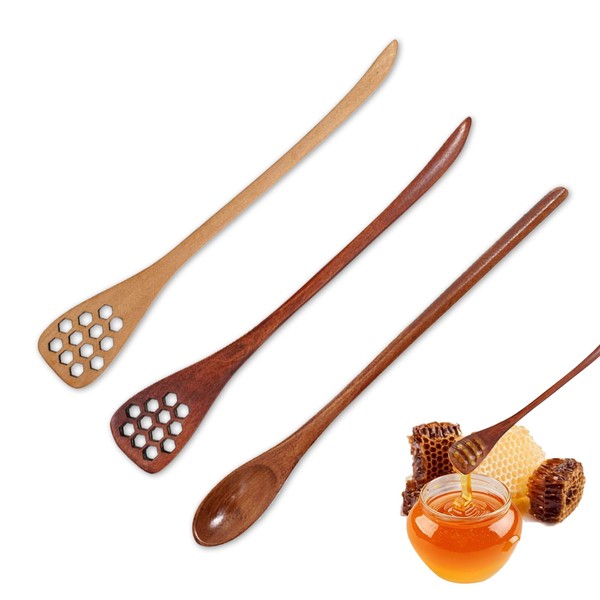 Wshxjzyay 3 Pack Wooden Honey Mixing Stirrer Honey Dipper Sticks