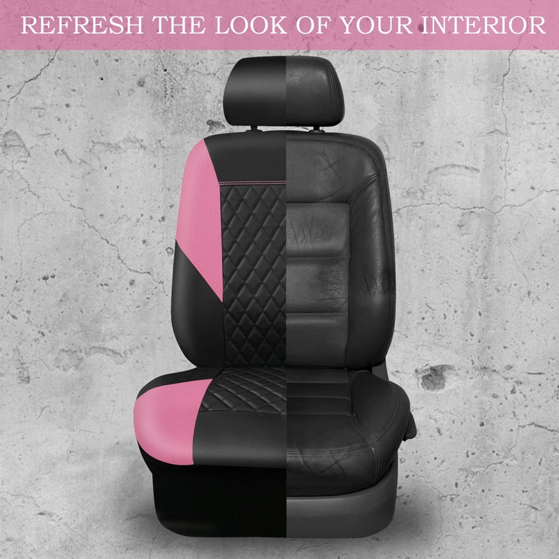 CAR PASS Pink Leather Seat Covers,Girly Quilting Pretty Cute Car