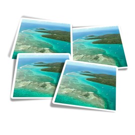 Vinyl Square Stickers (Set of 4) 10cm - Aerial View Culebra Puerto Rico for Laptops, Tablets, Luggage, Scrap Booking, Fridges #50043