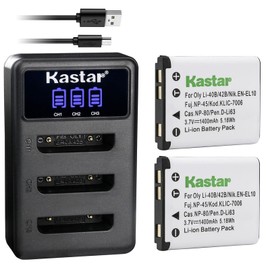 Kastar 2 Pack Battery and LCD Triple USB Charger Compatible with Casio NP-80 NP-82 Battery, Casio BC-80L BC-81L Charger, Casio Exilim EX-FR10 EX-G1 EX-H5 EX-JE10 EX-N1 EX-S5 EX-Z1 EX-Z115 EX-Z800