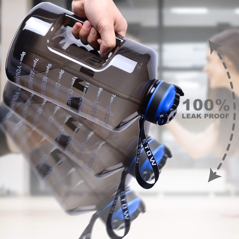 ETDW Half Gallon Water Bottle with Time Marker and Straw,