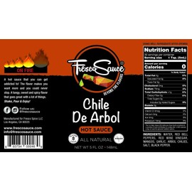 Chile De Arbol Hot Sauce by Fresco Sauce- Arbol Chilies - Mango - Flavorful - All Natural- Vegan - Gluten Free - 5 fl oz