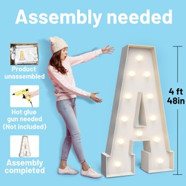 4FT Marquee Light Up Letters N,Party Decoration Large Marquee Light Up Letters with Weighted Water Bag,Pre-cut Foam Board Set Can Be Used for Birthdays,Weddings,Baby Anniversaries