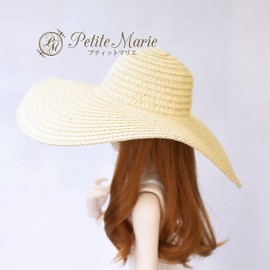 Petite Marie 1/3 DD MDD Compatible (DDH-01 - 10 Compatible) Actor Hat, Straw Hat, Wide Brim Hat, Natural Color, Cream Color, Black and White Ribbon Included, 9-10 Inches, 15.7 inches (40 cm), 23.6