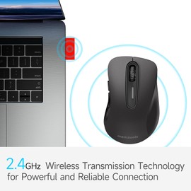 memzuoix - mouse inalámbrico de 2.4 G, 1200 DPI para computadora con receptor USB, mouse inalámbrico portátil con batería para portátil, PC, computadora, 5 botones (negro mate)