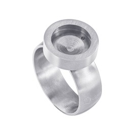 Quiges Silver Stainless Steel Ring Matt 12 mm Mini Coin Holder and Interchangeable Zirconia Coin in Various Sizes, Stainless Steel, Cubic Zirconia