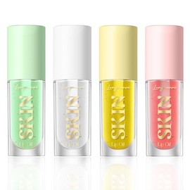 Aceite para labios voluminizador, 4 paquetes, aceite hidratante para labios, brillo labial con extracto de frutas, bálsamo labial hidratante y tinte