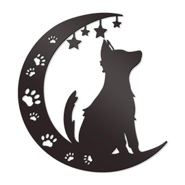 Zzbakress Dog Metal Wall Art Outdoor Wall Decor Large Black Dog Metal Wall Sculpture Moon Wall Art Patio Wall Decor for Dog Lover Star Decor for Bedroom Living Room Garden and Balcony (Dog A)