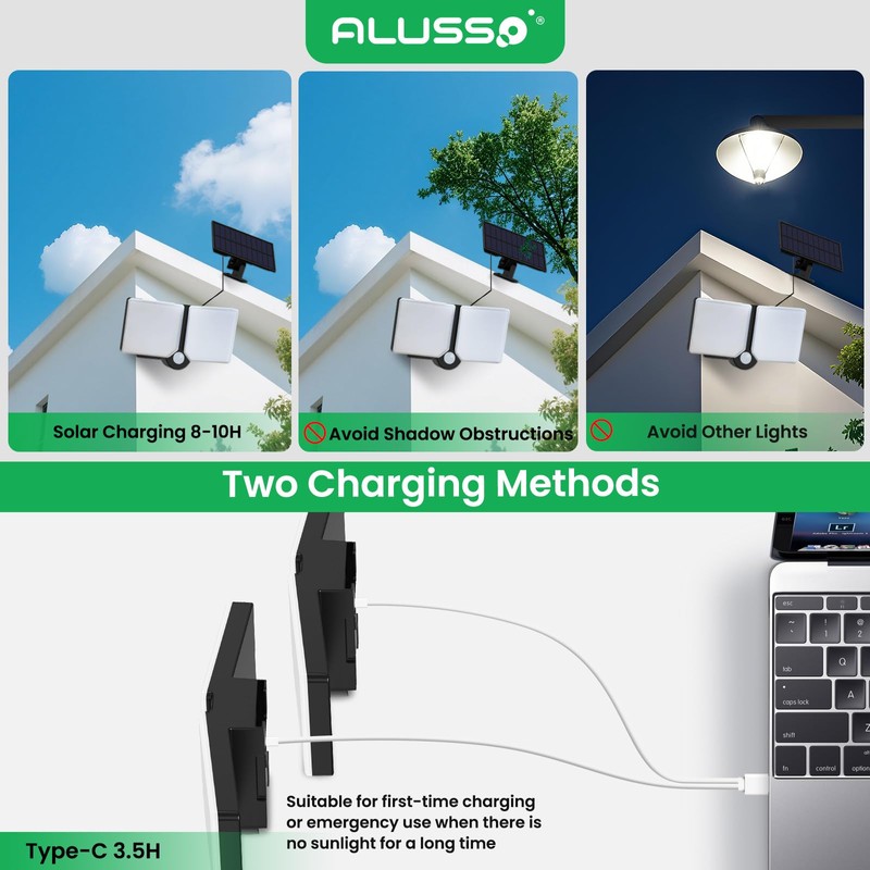 ALUSSO® Solar Lights Outdoor with Motion Sensor, 3000K-6500K Changeable Dimmable